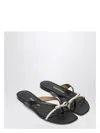 Ferragamo Black Leather Sandals With Thong Strap In Burgundy