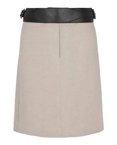 Ferragamo Linen Skirt With Removable Leather Belt In Neutral