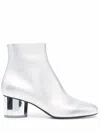 Ferragamo Mirrored Heel Leather Ankle Boots In White