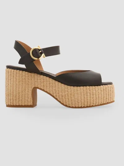 Ferragamo Nerea 90 Leather Platform Sandals In Brown