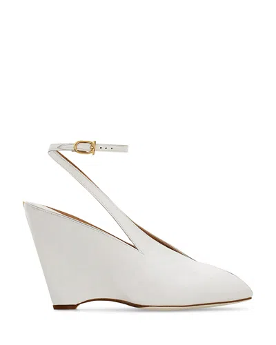 FERRAGAMO WOMEN'S NERO LEATHER PEEP TOE WEDGE PUMPS