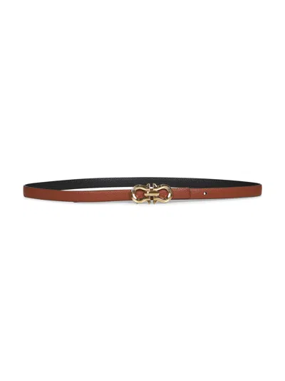 Ferragamo Women New Cognac Gancini Reversible Belt In Multi