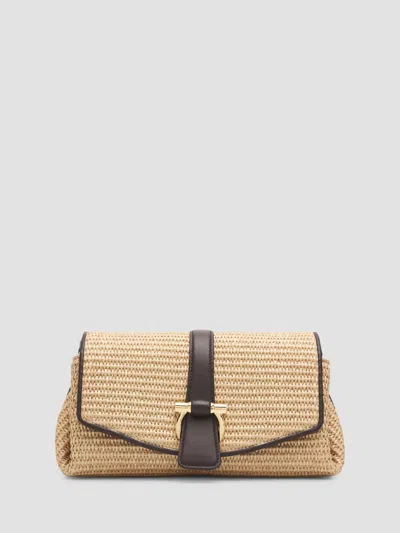 Ferragamo Women's New Line Leather-trimmed Raffia Shoulder Bag