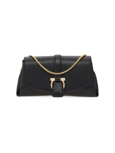 Ferragamo Women's New Line Small Leather Shoulder Bag In Black