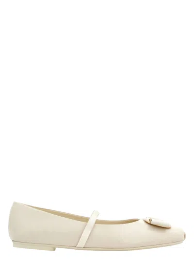 Ferragamo Women's New Vara Plate Ballerinas In White