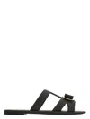 Ferragamo Leather Sandals Bow Detail Metallic Accent In Black
