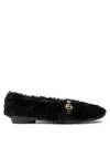 Ferragamo Shearling Texture Ballerinas With Gold-tone Hardware In Black