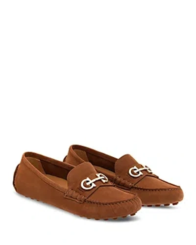 Ferragamo Odilia Suede Gancini Bit Driver Loafers In Beige