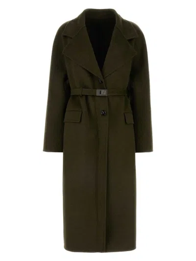 FERRAGAMO WOMEN'S OLIVE WOOL BLEND COAT