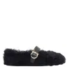 Ferragamo Gancini Ornamental Ballet Flats In Shearling In Black