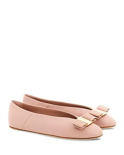 Ferragamo Light Pink Leather Ballet Flats In Multicolor
