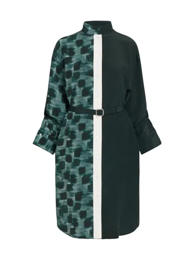 Ferragamo Women's Painted Block Silk Split Shirtdress In Black