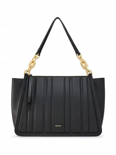 Ferragamo Women's Panelled-design Leather Tote Bag In Black