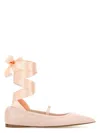Ferragamo Carice Satin-trimmed Leather Ballet Flats In Pink