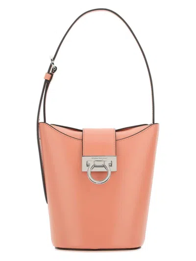 FERRAGAMO WOMEN'S PASTEL LIGHT BLUE LEATHER BUCKET BAG
