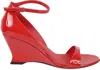 Ferragamo Glossy Leather Sandals With Shaped Wedge Heel In Red