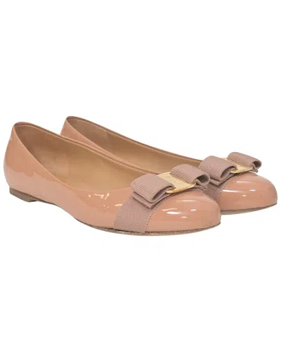 Ferragamo Women's Patent Leather Varina Bow Ballet Flat (authentic Pre-loved) In Pink