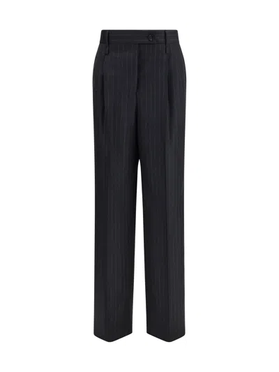 Ferragamo Women Pinstripe Wool Trousers In Gray