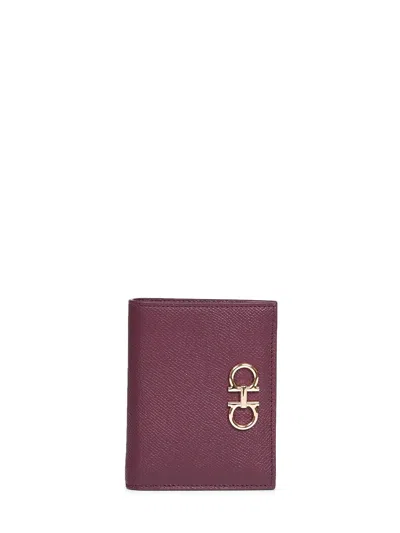 Ferragamo Women Plum Gancini Compact Wallet In Purple