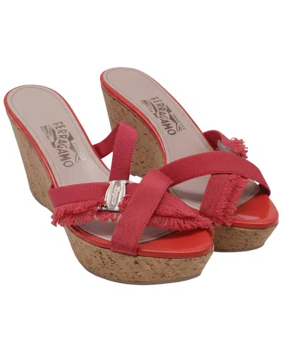 Pre-owned Ferragamo Women's Polyester Criss-cross Ribbon Wedge Sandal (authentic Pre-loved)