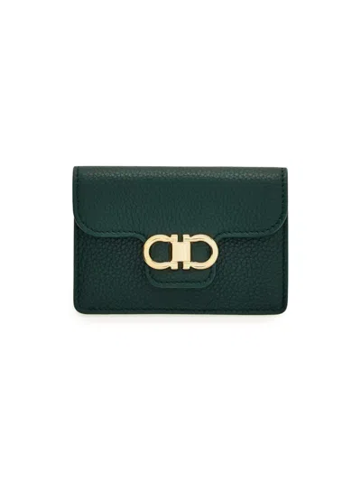 Ferragamo Women's Porta Chiavi Leather Keyring Wallet In Green