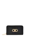 Ferragamo Porta Foglio Gancini Leather Zip Around Wallet In Neroflamer