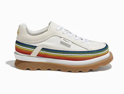 Ferragamo Women's Rainbow Wedge Sneakers In White