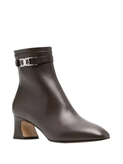 Ferragamo Women's Rego Logo-plaque Ankle Boots In Brown