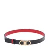 Ferragamo Reversible Leather Belt With Gold-tone Double Gancini Buckle In Black