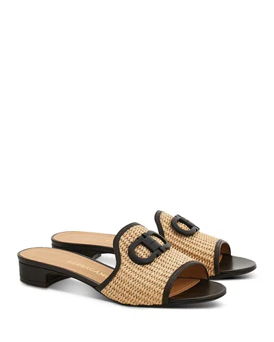Ferragamo Gancini Ornament Low-heel Slide In Brown