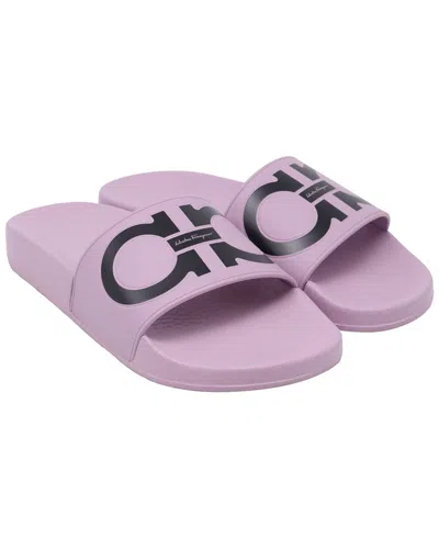 Pre-owned Ferragamo Women's Rubber Groovy Dual Gancini Slide Sandal (authentic Pre-loved) In Purple