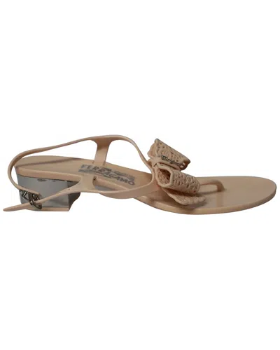 Pre-owned Ferragamo Women's Rubber Perala Ribbon Thong Sandal (authentic Pre-loved) In Neutral