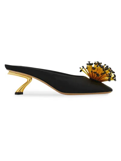 Ferragamo Black Heeled Sandals With Crystal Decoration On The Front In Fabric For Women