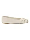 Ferragamo Gancini Ornament Flat Ballerina Shoes In White