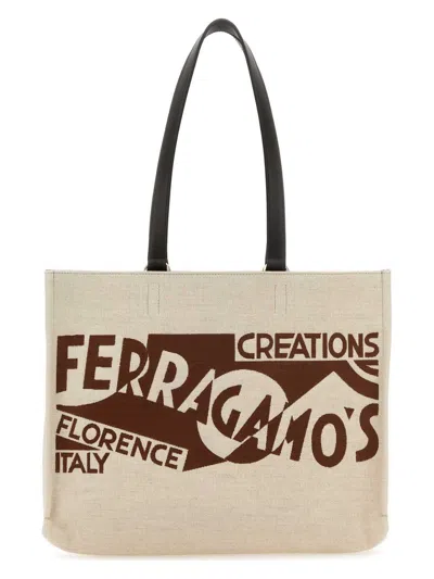 FERRAGAMO WOMEN'S SAND CANVAS SHOPPING BAG