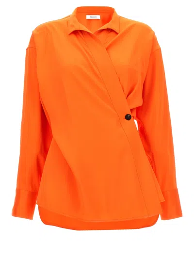 Ferragamo Women Satin Asymmetric Shirt In Orange