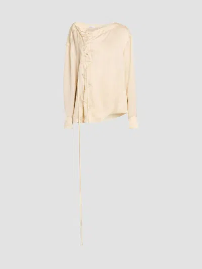 Ferragamo Women's Satin Lace-up Blouse In Parchment
