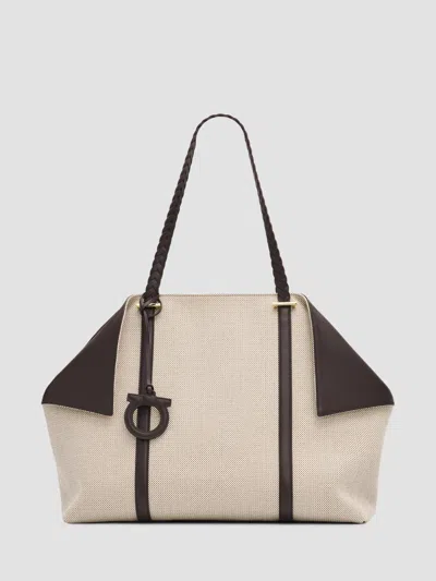 Ferragamo Women's Scarf Braided Leather-trimmed Tote Bag In Neutral