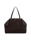 Ferragamo Women Brown Tote Bag With Folded Angles And Embossed Logo Lettering On The Front In Suede In Brown