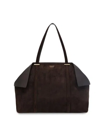 Ferragamo Women's Scarf Suede Tote Bag In Brown