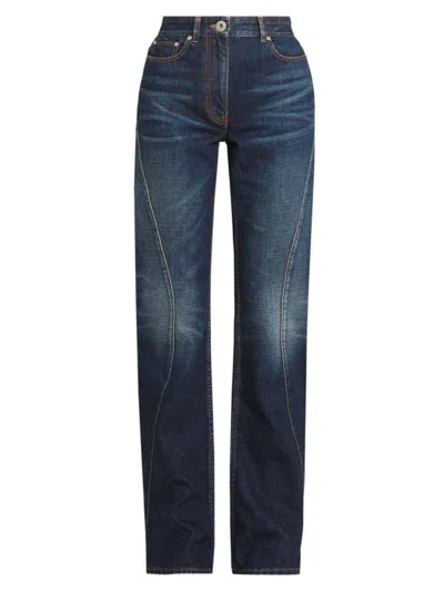 Ferragamo Women's Seamed Straight-leg Jeans In Blue