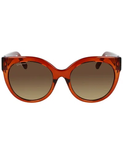 Ferragamo Gancini 53mm Round Sunglasses In Crystal Caramel