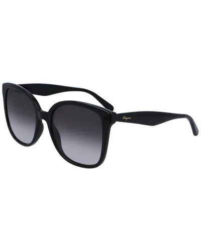 Ferragamo Salvatore  Grey Gradient Square Ladies Sunglasses Sf1072s 001 56 In Black