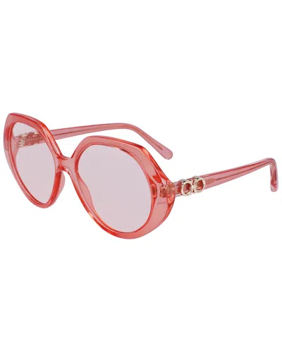 Ferragamo Gancini Geometric Sunglasses, 58mm In Pink/pink Solid
