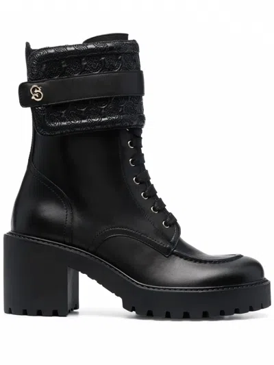 FERRAGAMO WOMEN'S SHIRAZ LEATHER BOOTS IN BLACK
