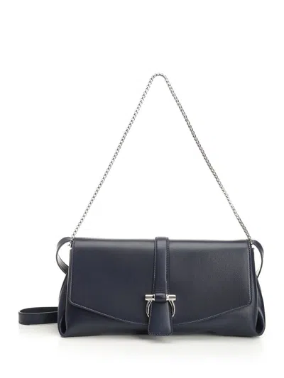 Ferragamo Women Shoulder Bag With Front Flap In Blue