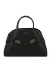 Ferragamo Brown Leather Hug Th M Top Handle Bag In Black