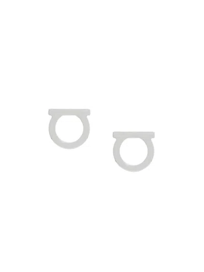 Ferragamo Silver Gancini Logo Stud Earrings In Metallic