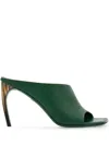 Ferragamo Nymphe 85 Curved Heel Mules In Green