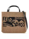 Ferragamo Small Logo-embroidered Tote Bag In Beige
